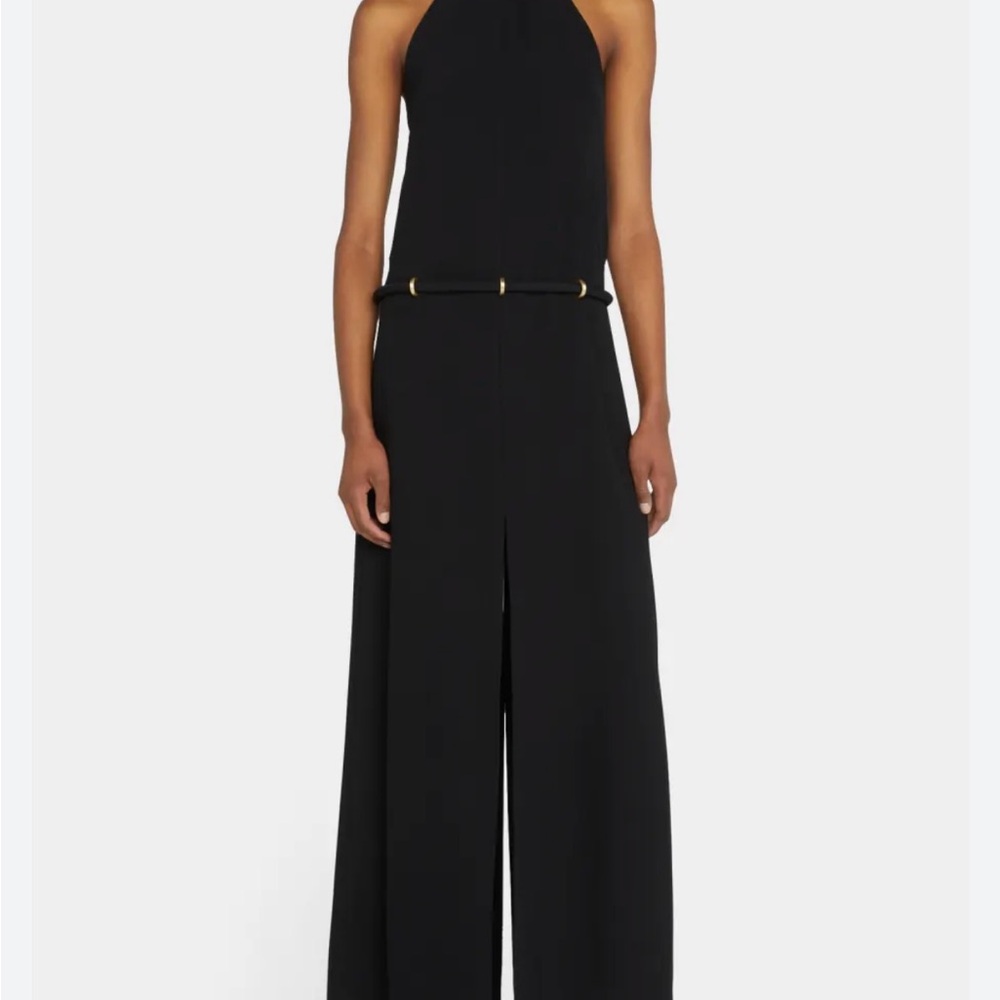 Proenza Schouler Black Halter Neck Slit Dress with Gold Accents